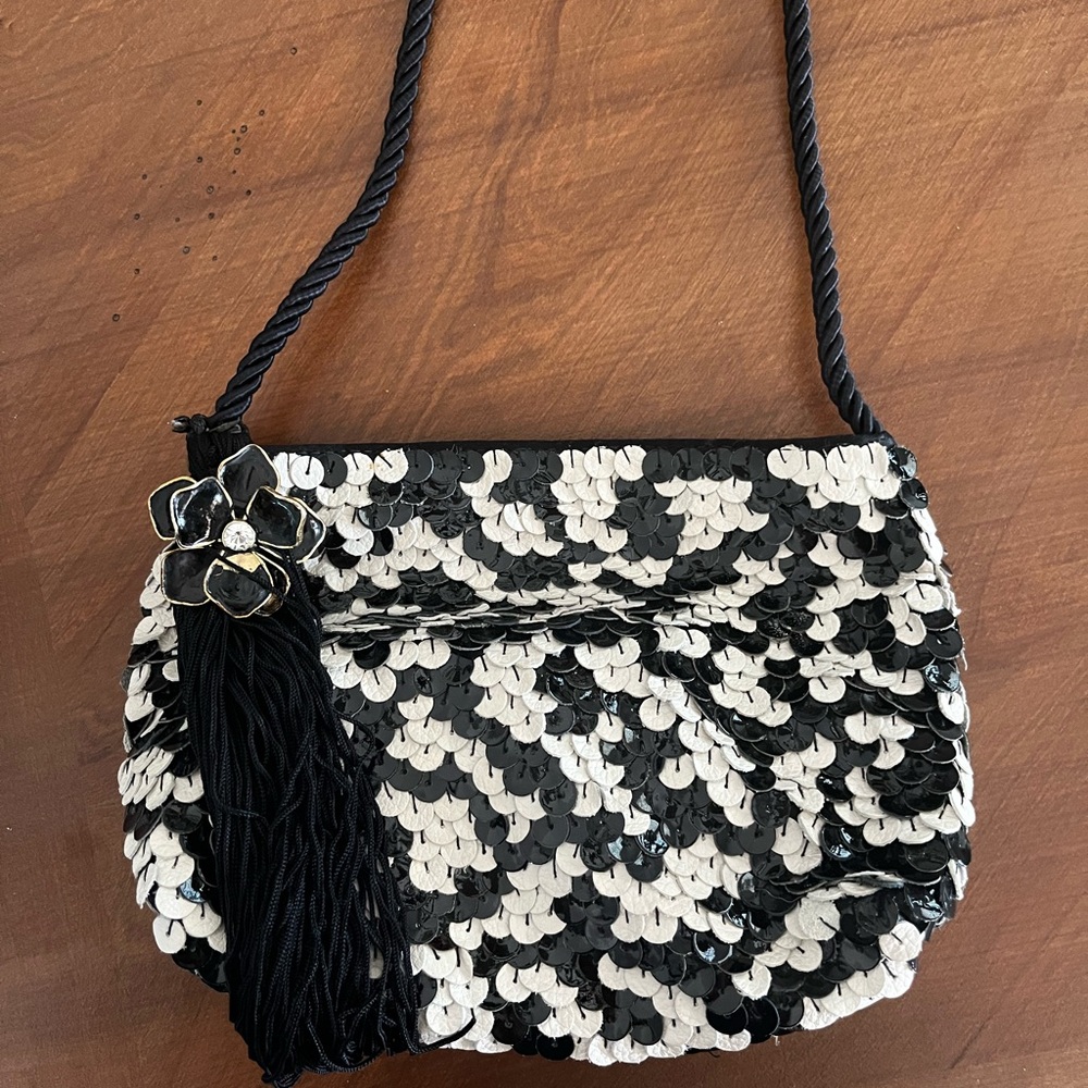 Marc & Marc Shariff Elegant Black and White Sequin Crossbody Bag